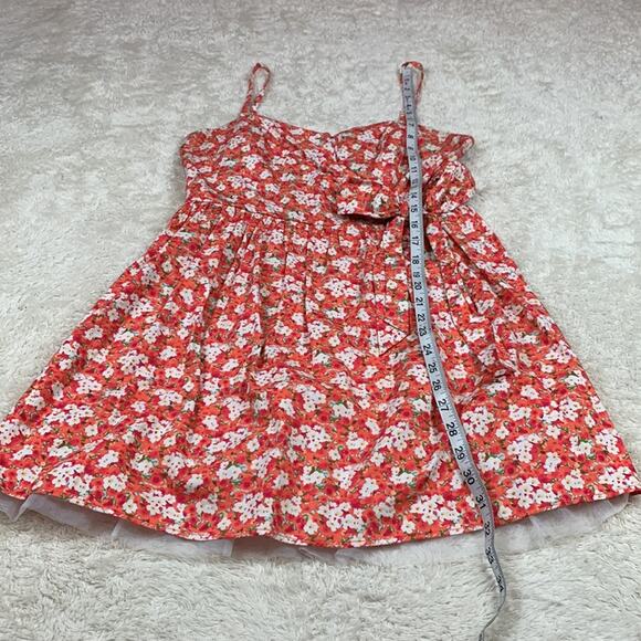 Love Tease Peach and floral print bow waist mini sun dress, size 9 - Picture 4 of 9